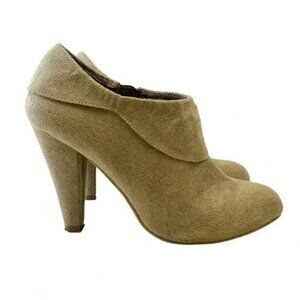 Vintage Ankle Bootie Cone Heel Y2K Tan Faux Suede Size 8